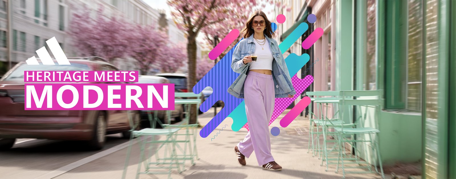 New Balance banner design Heritage meets Modern showing girl walking